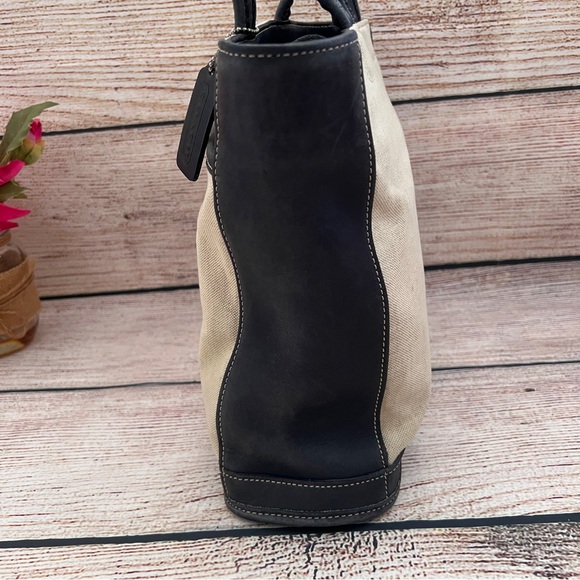 COACH vintage vtg blue leather linen canvas bleeker shoulder bag 6122 - Picture 3 of 16